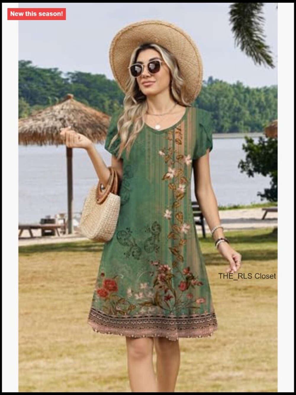 Polyester Spandex A-Line Mini Dress with Pockets V-Neck Short Sleeve - Picture 4 of 7